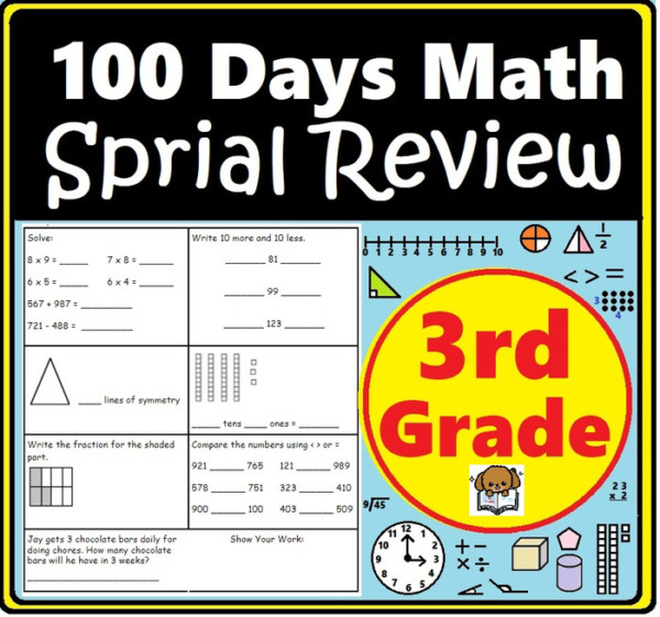 3rd Third Grade 100 Days Math Spiral Review Worksheet Printable Activities 100 Pages