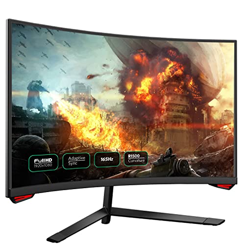 Fiodio 24” 165Hz Refresh Rate Curved Monitor Full HD 1080P with HDMI Display Ports, VESA Compatible, Free-Tearing Eye Care Monitor for Home Office and Gaming (DP Cable Included)