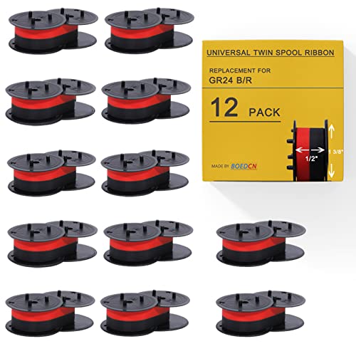 BOEDCN 12 Pack Replacement for Porelon 11216 Universal Twin Spool Calculator Ribbon 1197p 11210 Compatible with Sharp el-1197piii Nukote Br80c Calculator Ribbon Adding Machine Ribbons (Black/Red)