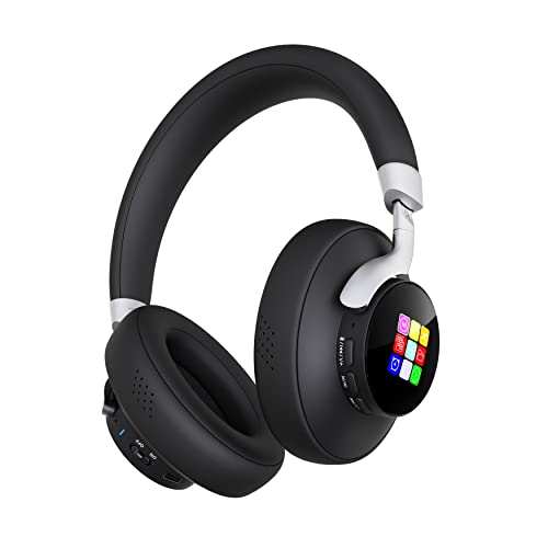 NUKied Dual LCD Screen Smart Trendy Headphone, Wireless Bluetooth Headphones with Microphone Deep Bass, Quick Charge, Lightweight Premium Leather Ear Cups Durable Zinc Alloy Headband PC Game Headset