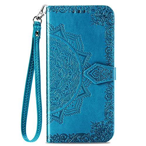 for Samsung Galaxy A13 5G Wallet Case, [Flower Embossed] Premium PU Leather Wallet Flip Protective Phone Case Cover with Card Slots and Stand for Samsung Galaxy A13 5G (Blue)