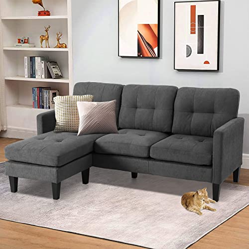 JOVNO Convertible Sectional Sofa Couch, Modern L-Shaped Couch 3-Seat Sofa, Reversible Sectional for Living Room, Apartment and Small Space (Dark Grey)