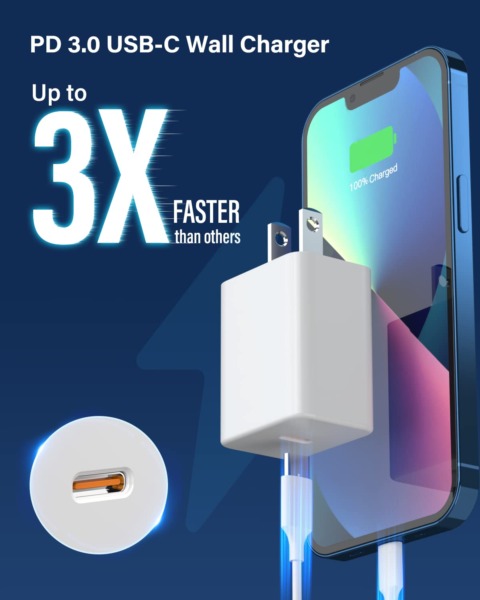 USB C Wall Charger, 20w Power delivery 3.0 Fast Charger, USB C Charger, Fast Charging Block for iPhone 13/13 Mini/13 Pro/13 Pro Max/12, Galaxy, Pixel 4/3, iPad/iPad Mini