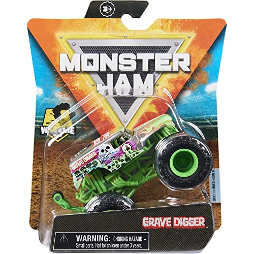 Monster Jam 2021 Spin Master 1:64 Diecast Monster Truck with Wheelie Bar: Legacy Trucks Grave Digger Silver Chrome