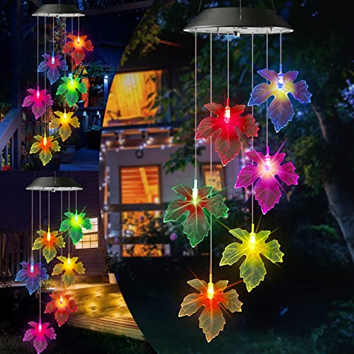 Toodour Solar Wind Chimes, Color Changing Maple Leaf Wind Chimes, LED Mobile Wind Chimes, Waterproof Outdoor Wind Chime Lights for Garden, Patio, Party, Window, Thanksgiving