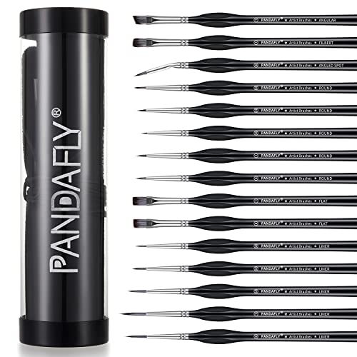PANDAFLY Micro Detail Paint Brush Set, 15pcs Miniature Painting Brushes for Fine Detailing & Art Painting – Watercolor Oil Acrylic, Face, Nail, Craft Models, Rock Painting, Warhammer 40k