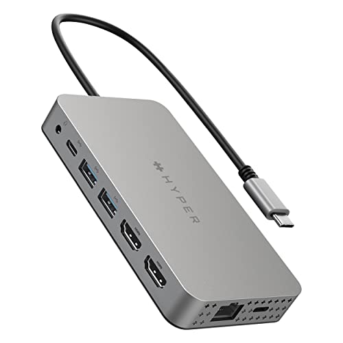 HyperDrive M1 M2 MacBook Pro USB C Hub -10-in-1 USB Hub Dual 4K HDMI, Ethernet, USB-A, USB C Adapter, 100W PD, MicroSD/SD, Audio Jack – M2 M1 MacBook Pro / Air, Windows PC, Chromebook