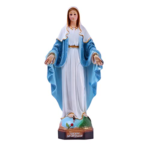 HOLLOII Blessed Virgin Mary Statue 19 Inch with Shining Blue Dress Our Lady of Grace Religious Resin Home Decorative Mary Figurine Catholic Gifts