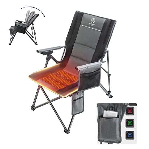Coastrail Outdoor Heated Camping Chair Adjustable 3 Position Reclining Folding Lounge Charis for Adult 3 Temperature Controls Power by USB Bank with Cup Holder & Pockets