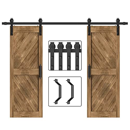WINSOON 7.5FT Sliding Barn Wood Door Hardware Cabinet Closet Kit with Set of 2 Pcs Black Painted Solid Steel Gate Handle Kit