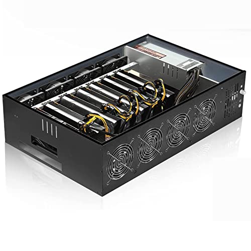 VTRETU Ethereum GPU Mining Rig with 8 GPU Mining Motherboard and 2000W Power Supply（110-264V） 8 Cooling Fans for Crypto Mining Rig Complete ETH Miner (Excluding GPU), black (V01)