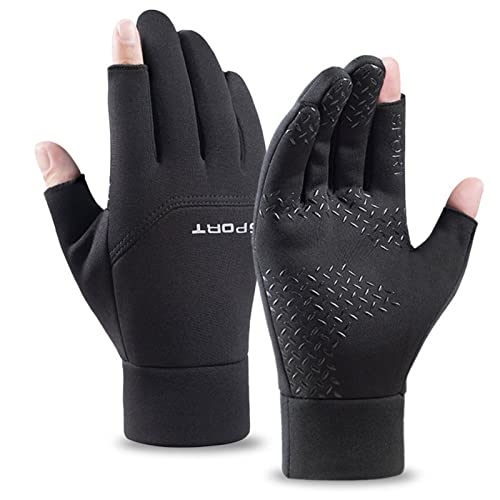 Winter Cycling Gloves,Touch Screen Thermal Biking Gloves, 2-Fingerless Hunting Motorcycle Cycling Gloves, Anti-Slip Hiking Ice Fishing Winter Gloves for Men Women