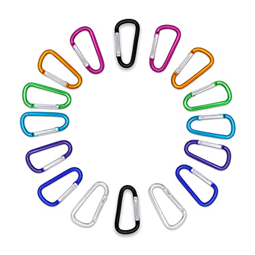 16 Pcs Carabiner Clip, 2.25″ Caribeener Clips Aluminum D Ring Shape Caribeaner Clip for Keys or Other Light Weight Items – Assorted Color
