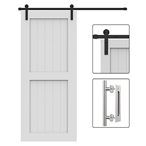 WINSOON Black 9FT Single Door Kit with 12″ Sliding Barn Door Handles Brushed Nickel