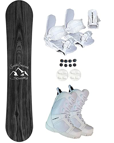 Symbolic Knotty Women’s Snowboard & White Bindings & Blem Boots Complete Package (155cm Knotty Hybrid Rocker, 6W White Binding+Blem Boot)