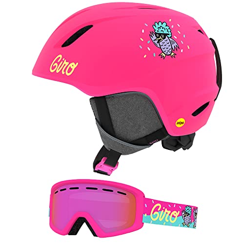 Giro Launch MIPS CP Youth Snow Ski Helmet w/Matching Goggles Matte Bright Pink Disco Birds w/Disco Birds Flash S (52-55.5cm)