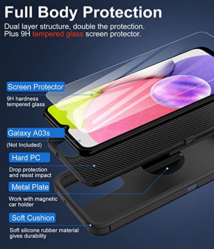 Dahkoiz for Samsung Galaxy A03S Case, with Tempered Glass Screen Protector and Dust Proof Port Cover, Full Body Protection Rubber Cover Phone Case for Samsung Galaxy A03S/A02S, Black/Black | The Storepaperoomates Retail Market - Fast Affordable Shopping