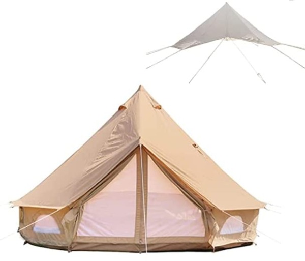 DANCHEL OUTDOOR Cotton Canvas Yurt Tent with 2 Stove Jacks,Waterproof Ripstop Camping Tent Rain Fly,6M/20ft