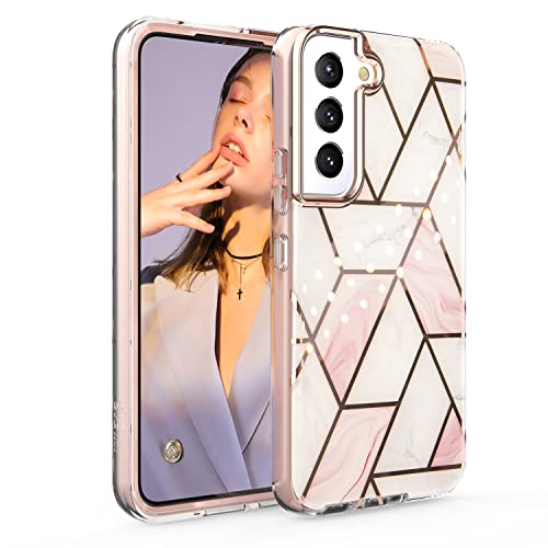 Galaxy S22 Case, for Samsung Galaxy S22 Case Marble Shockproof Protective Shiny Hard PC Soft Silicone Cover Shockproof Rugged Sturdy Case (Pink)