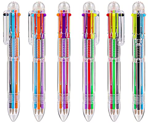 IHPUKIDI 24 Pack 0.5mm 6-in-1 Multicolor Ballpoint Pen, 6 Color Transparent Barrel Retractable Ballpoint Pens for Office School Supplies Students Gift (24 Pack)