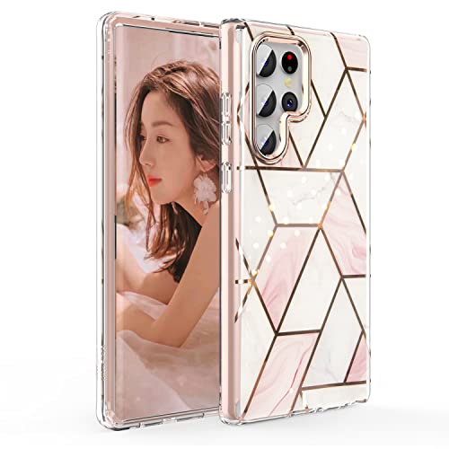 Galaxy S22 Ultra Case, Marble Slim Fit Shockproof Protective Hybrid Hard PC Soft TPU Bumper Cover Phone Cases for Samsung Galaxy S22 Ultra 6.8 inch 2022 (Pink)