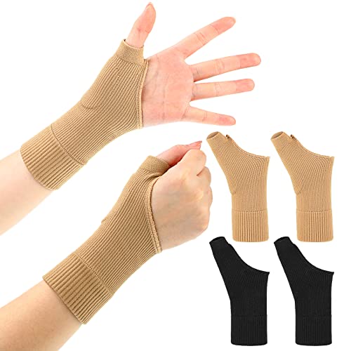 Thumb Compression Arthritis Gloves Breathable Wrist Support Brace Thumb Brace with Gel Thumb Splint Wrist Compression Sleeve Fingerless Glove for Relieve Pain (4 Pieces, Black, Nude, Large)