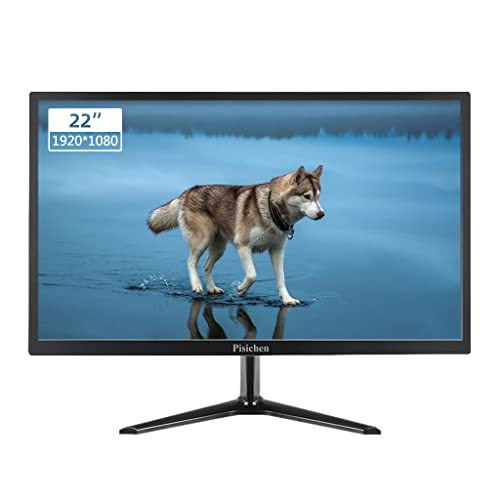 Pisichen Computer Monitor, 22 Inch PC Monitor HD 1920×1080, Monitor with HDMI & VGA Interface, 5ms, 75Hz, Brightness 250 cd/m², Computer Screen for Laptop/PS3/PS4, Built-in Speakers