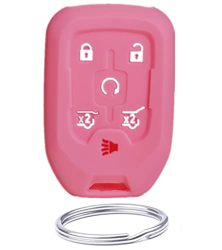 Silicone Smart Key Fob Cover Case Jacket Keyless Entry for Chevrolet Suburban Tahoe GMC Yukon XL HYQ1AA 6 Buttons Pink
