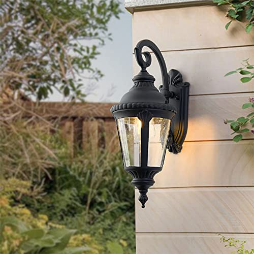 MGJX European Outdoor Wall Light Fixture Texturized Black 20.47″ Clear Glass Wall Sconce for Exterior House Porch Patio Outside Deck Garage Front Door Garden Home