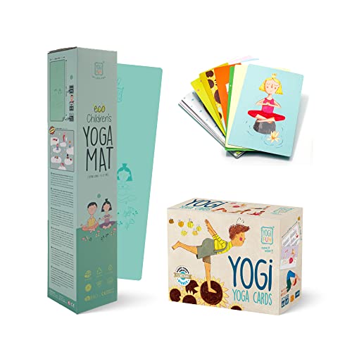 Yogi Fun – Yoga Cards and Yoga Mat, Educational Yoga Cards with Illustrations of Yoga Poses, Yoga Mat Set with Leaflet, Poster, 2 Sequences for Practice with 12 Poses Exercise Mat, Tested and Approved