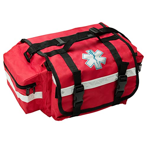NOVAMEDIC Professional Empty Red First Responder Bag, 17″ x 9″ x 7″, EMT Trauma First Aid Carrier for Paramedics and Emergency Medical Supplies Kit, Lightweight and Durable