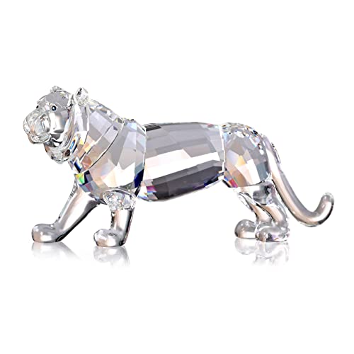 Crystal Tiger Figurine Animals Craft Home Decor Ornaments Collectible Birthday New Year Gifts (White)