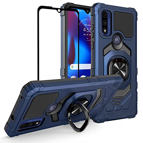 GW USA Case for Motorola Moto G Pure/G Power 2022 Case w/Tempered Glass Screen Protector [Military Grade] Ring Car Mount Kickstand Shockproof Hard Case – Blue
