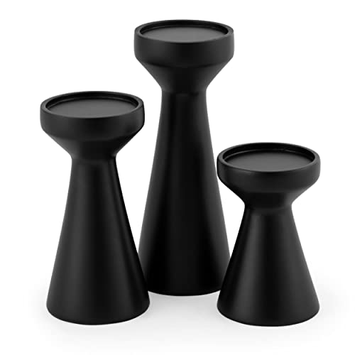 BIRDROCK HOME 3pc Flare Candleholders – Farmhouse Wooden Candle Holders – Table Centerpiece – Pillar Stand (Black)