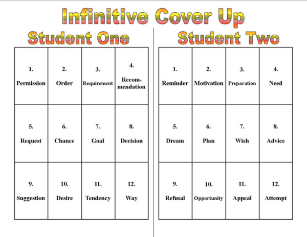 Infinitive Cover Up Game