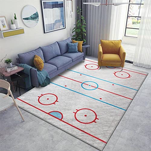 Ice Hockey Rink Carpet Hockey Rink Box Area Rugs Non-Slip Floor Mat Doormats Home Runner Rug for Bedroom Indoor Outdoor Kids Play Throw Rugs 5’9″x8’8″