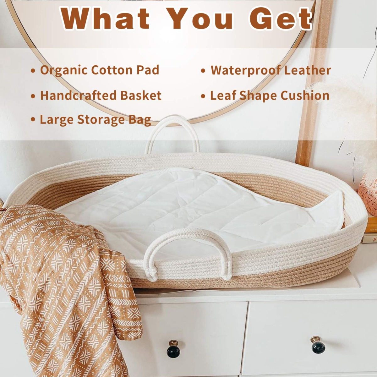 Baby Diaper Changing Basket, Nursery Set with Thick Pad,Waterproof Leather Pad, Leaf Shape Cushion and Storage Bag | The Storepaperoomates Retail Market - Fast Affordable Shopping