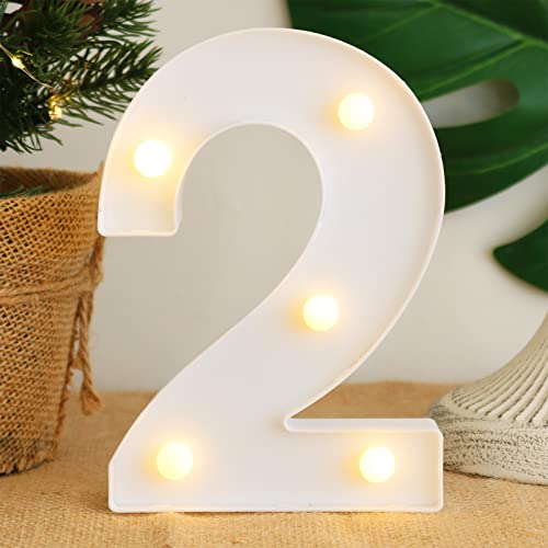 Malgero LED Marquee Light Up Number 2 Letter Lights,Warm White Battery Operated Night Lights-10 Decorative Marquee Lamps for Wedding Birthday Party Christmas Lamp Home Bar Decoration (2)