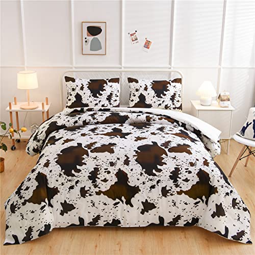 NTBED Cows Comforter Set Queen White Brown Gradient ,Boys Girls Teens Lightweight Microfiber Bedding Sets All Season