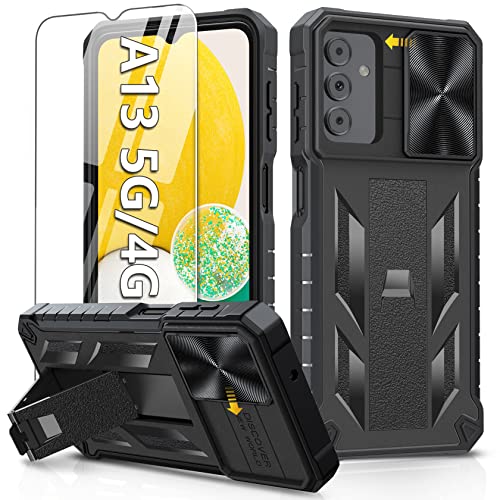 Case Designed for Samsung Galaxy A13-5G: Rugged Protective A13 4G Cell Phone Cover with Built in Kickstand & Slide – TPU Shockproof Bumper Textured Matte Case Military-Grade Drop Protection – Black