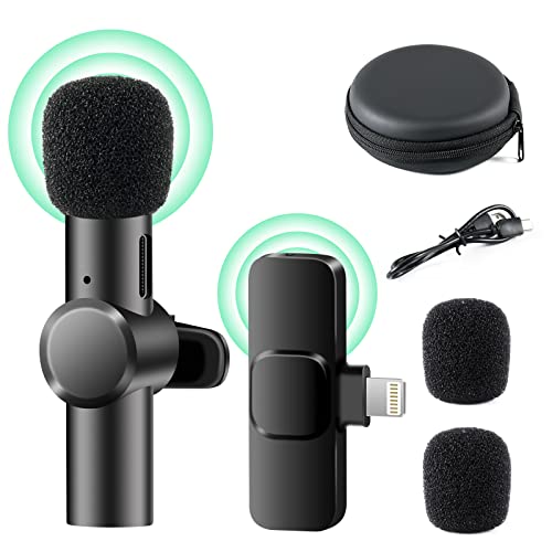 ERNSITNG Wireless Lavalier Microphone for iPhone iPad, Plug&Play Auto-syncs Clip-on Mini Mic for YouTube,TikTok,Facebook,Live,Zoom Video Recording,Noise Reduction(NO APP or Bluetooth Needed)