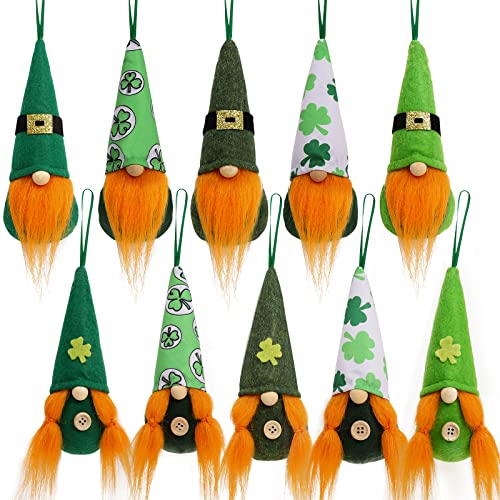 10pcs St Patrick Day Hanging Gnome Ornaments,Handmade Swedish Plush Gnomes, Tree Hanging Ornaments Decoration Holiday Home Decor Party Supply