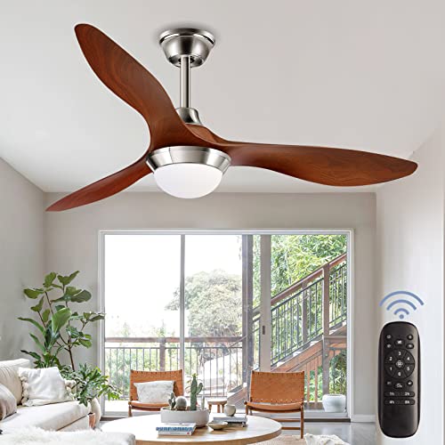 Surtime 52″ Modern Ceiling Fans With Lights Remote Control, Indoor Outdoor Farmhouse Ceiling Fan, Timing 6 Speeds 3 Color Light With Memory Lighting Function(Brown)