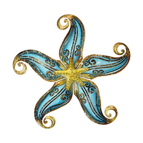 POXOHO 12″ Metal Starfish Wall Decor, Hand-Made Hollow Sea Wave Pattern Art Wall, Outdoor Hanging Glass Wall Sculpture, Suitable for Home, Garden, Living Room, Bathroom Wall Decoration