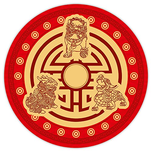 FunGiftCorner Feng Shui 3 Celestials Guardians Shield Amulet Sticker, Featuring Pi Yao, Chi Lin and Fu Dog, Feng Shui Symbol of Protection 4.3 Inch (2 Pieces)