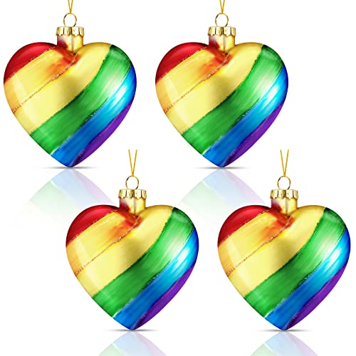 4 Pieces Valentine’s Day Rainbow Heart Ornament 4 x 4 Inch Love is Love Ornaments Pride Ornaments Glass Rainbow Love Hanging Signs Pride Decor for Pride Party Supplies