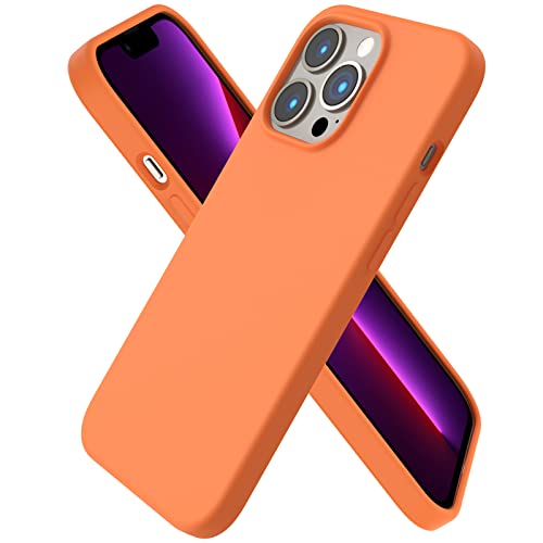 ORNARTO Compatible with iPhone 13 Pro Case 6.1, Slim Liquid Silicone 3 Layers Full Covered Soft Gel Rubber Case Cover 6.1 inch-Orange