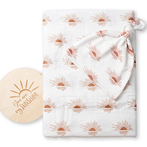Miaoberry 100% Organic Cotton Baby Muslin Swaddle Blanket Set| Clay Rust Boho Sunrays| Gender Neutral for Boys Girls|Rust Sunset Sunshine| Hospital Newborn Receiving Blanket |Newborn Unisex