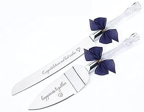 Wedding Cake Knife and Server Set with Blessings, Cake Knife Cutter Set for Wedding Holidays Birthdays Anniversary Receptions,Stainless Steel Blade and Crystal-Shaped Plastic Handle