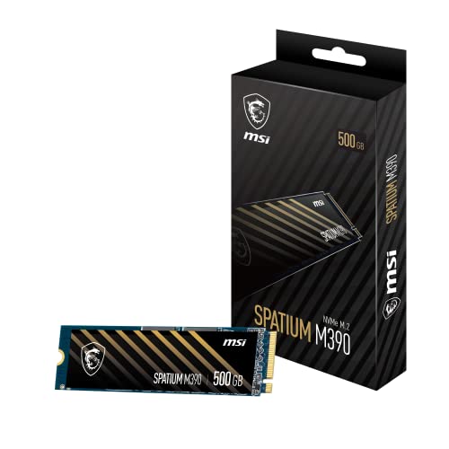 MSI SPATIUM M390 NVMe M.2 500GB Internal Gaming SSD PCIe Gen3 up to 3300MB/s 3D NAND Up to 1200 TBW